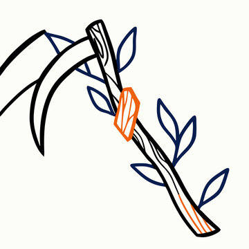 scythe with leaves, orange and blue clip art preview