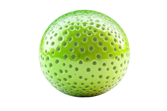 A mesmerizing close up of a vibrant green cellular sphere resembling life itself against a on transparent background