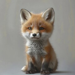 Fototapeta premium cute fluffy young fox sitting calmly against a neutral background with bright eyes and soft fur