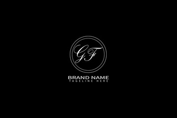 GF Monogram Logo Design with Elegant Script Font on Black Background
