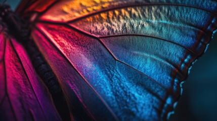 Close-up of Colorful Butterfly Wing with Vibrant Rainbow Patterns