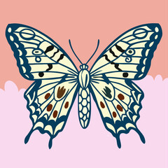 Elegant Cream & Blue Butterfly Illustration