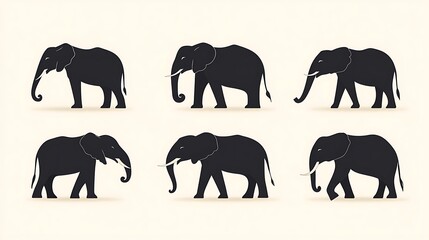 ゾウシルエット 歩行 セット イラスト