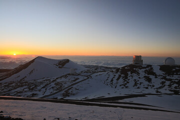 sunset mona kea observatory area on big island hawaii