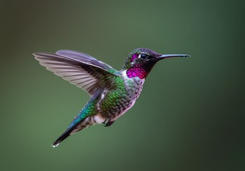 Fototapeta premium Hummingbird hovering midair iridescent plumage shimmering