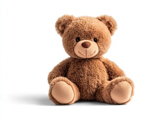 Obraz premium Adorable plush teddy bear on white, a studio portrait of childhood comfort