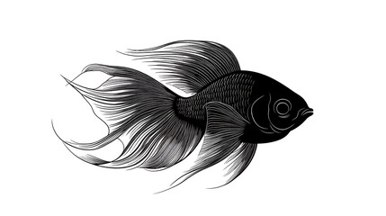 優雅なベクターイラスト 闘魚 モノクロ