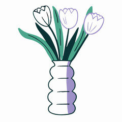White Tulips in Modern Ribbed Vase, Spring Flowers