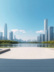 Fototapeta premium Modern Cityscape with Skyscrapers and Waterfront