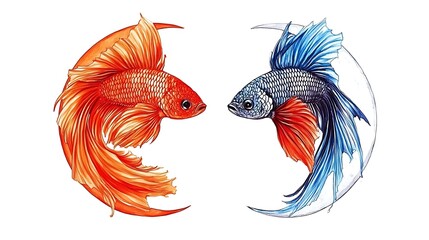 Fototapeta premium 三日月と闘魚 対照的な色彩