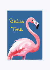 Flamingo Relax Time Vector Illustration on Blue Background