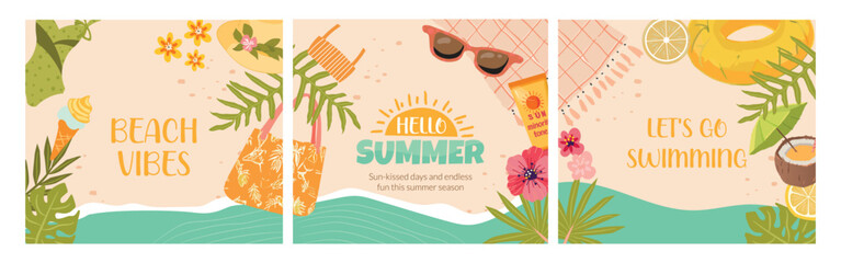 Summer Beach Vector Set With Summer Elements.