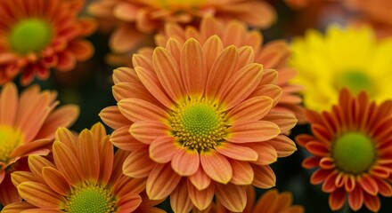 Obraz premium Close Up of Orange and Yellow Chrysanthemum Flowers