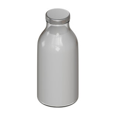 High-detail 3D render of a glass bottle with milk placed on a glossy surface with soft lighting and reflections