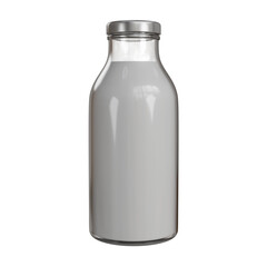 High-detail 3D render of a glass bottle with milk placed on a glossy surface with soft lighting and reflections