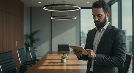 Businessman Using Digital Tablet in Modern Office Photo