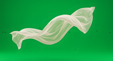 Floating White Silk Fabric Swirl on Green Screen