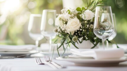 Elegant table setting for a wedding reception.