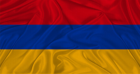 Flag of Armenia with cloth texture. Close up of Armenia flag waving