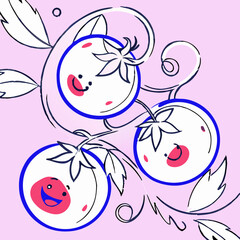 Happy Tomatoes on the Vine: Cute Cartoon Illustration