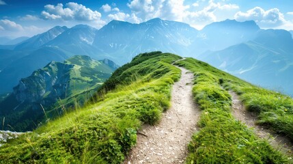 Obraz premium Mountain trail leading to a picturesque viewpoint.