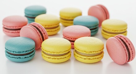 Obraz premium Assortment of Colorful Macarons on White Background Photo