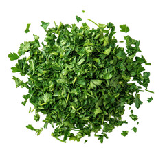 Obraz premium Dried parsley scattered on a clean Transparent background illustrating culinary uses and herb characteristics, Dried parsley on PNG background