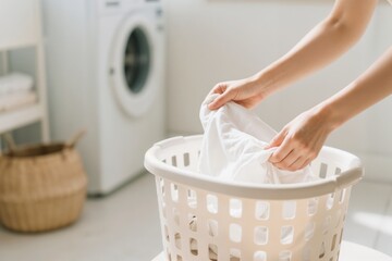Woman Sorting Laundry in a Basket for Washing
