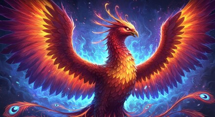 Obraz premium Illustration of Majestic Phoenix with Fiery Wings
