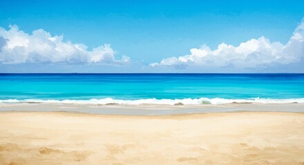 Illustration of Pixel Art Tropical Beach with Golden Sand and Turquoise Water