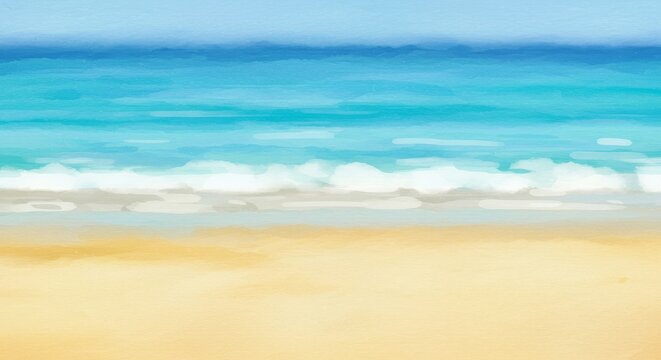 Illustration of Tranquil Beach with Golden Sand and Blue Ocean