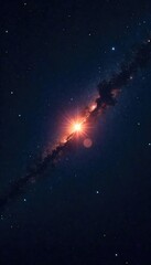 Naklejka premium A distant, faint star shines brightly against the inky black expanse of space Perfect for astronomy, science fiction, or cosmic themes Ideal for backgrounds and textures , cosmic dust, glitter