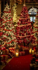 Festive Christmas Trees With Decorations