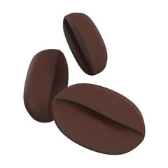 High-quality 3D render of roasted brown coffee beans suspended in mid-air.
