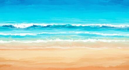 Illustration of Idyllic Beach with Blue Ocean and Sandy Shore