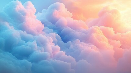 Soft billowing clouds in pastel hues of blue, pink, and orange during a serene sky at sunrise or sunset