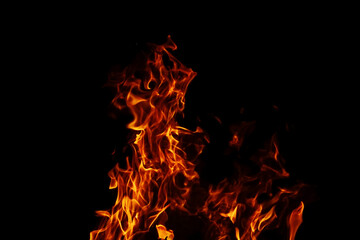 Intense Fire with Flickering Flames on Black Background