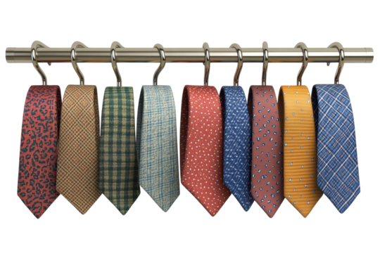 An array of stylish ties hanging neatly promising the perfect touch to elevate any ensemble on transparent background