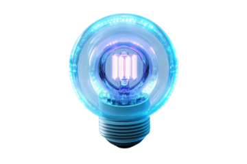 An elegant light bulb emits a cool aura illuminating potential and sparking innovative ideas on transparent background