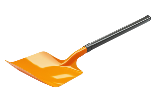 An orange shovel ready to dig symbolizing hard work and new beginnings in the garden with on transparent background