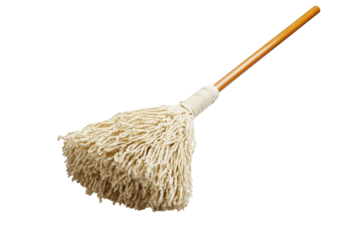An old fashioned mop standing ready to clean up spills a symbol of home care and hard work on transparent background