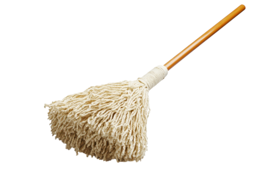 An old fashioned mop standing ready to clean up spills a symbol of home care and hard work on transparent background