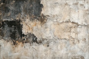 Weathered textured wall with peeling paint and cracks showing aged and worn surface in neutral tones
