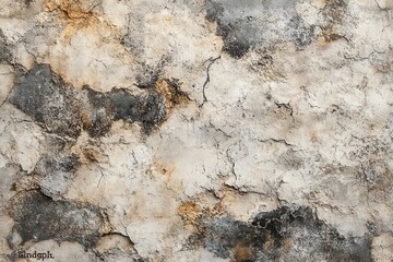 close-up of an old, cracked, and weathered concrete wall with peeling paint and discoloration