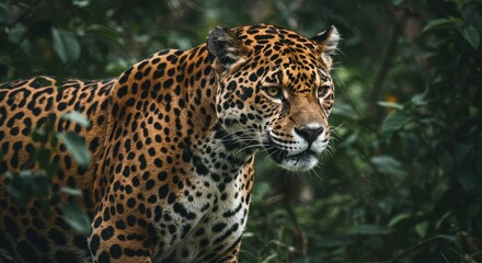 Obraz premium Photo: Jaguar in Lush Rainforest Close-Up