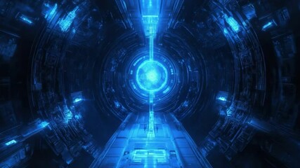 Futuristic electric circuit animation with glowing pathways in metallic blue tones. Seamless, Ultra HD POV zoom-in. - Powered by Adobe