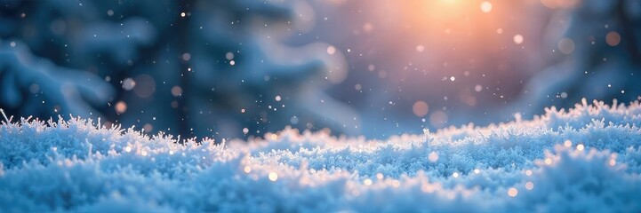 Naklejka premium Shimmering snowflakes and icy crystals glitter on a frosted winter landscape, creating a magical, sparkling scene Perfect for holiday and winter themes , frozen lake, snow, festive
