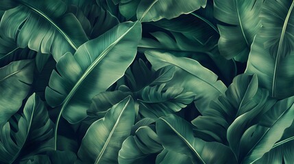 Dense, lush tropical foliage pattern with deep green shades.