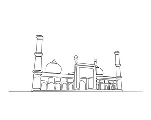 Mosque - Islamic building outline drawing illustration. one continuous line drawing of Mosque.