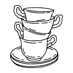 vintage coffee cups pile line art
